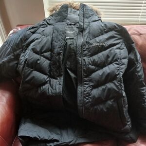 Marmot Quilted Black Jacket with Fur Trim
